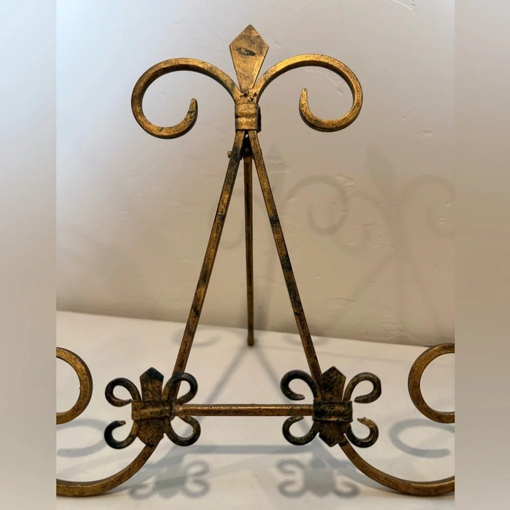 Large Wrought Iron Black Gold Easel Picture Frame Art‎ Display Stand 11” Tall